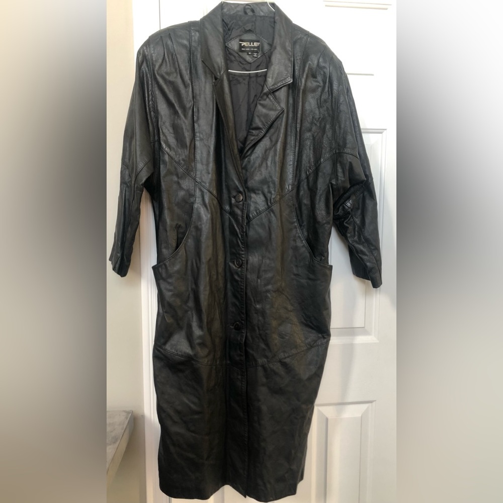 Men’s Pelle Vintage Vtg  Black Leather Coat Size Medium M